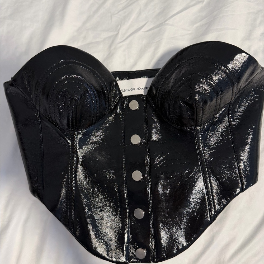 Aleksandre Akhalkatsishvili Black Faux Leather Bustier Top